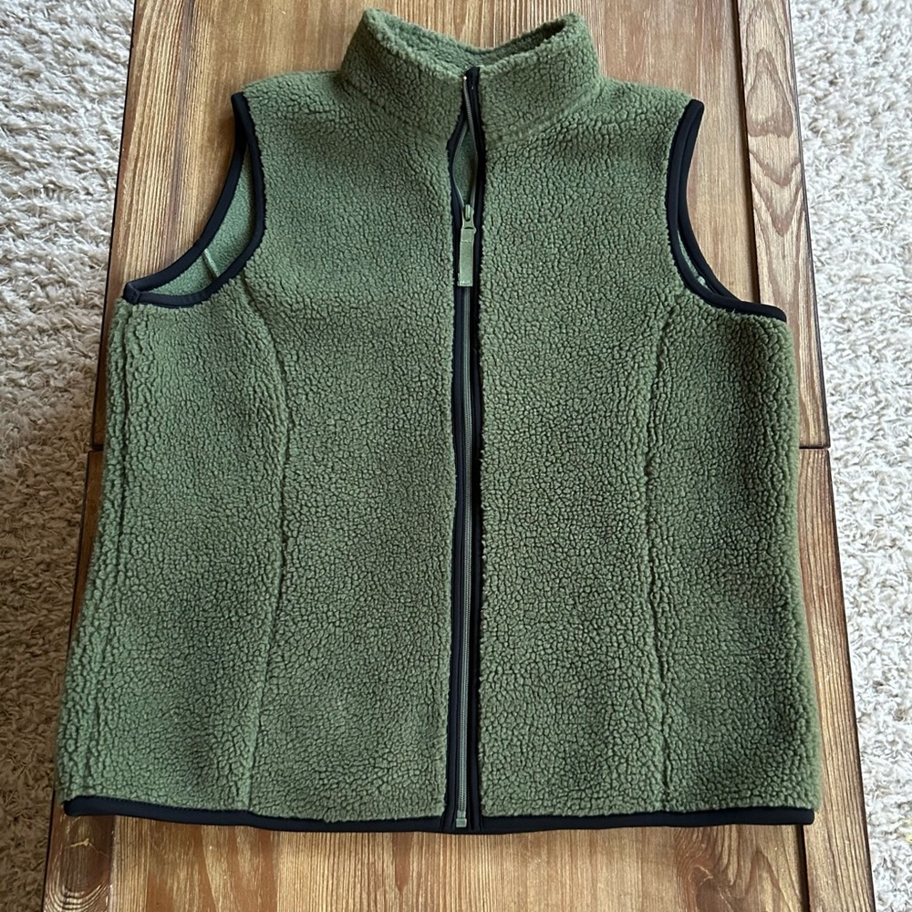 Fleece Sherpa Vest Deep Olive Green Womens LARGE